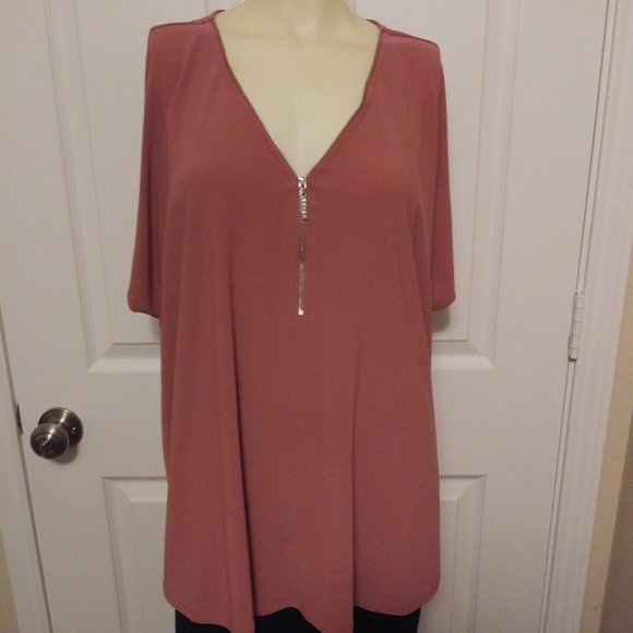 V Neck Zipper Design Blouse - Picture 1 of 3
